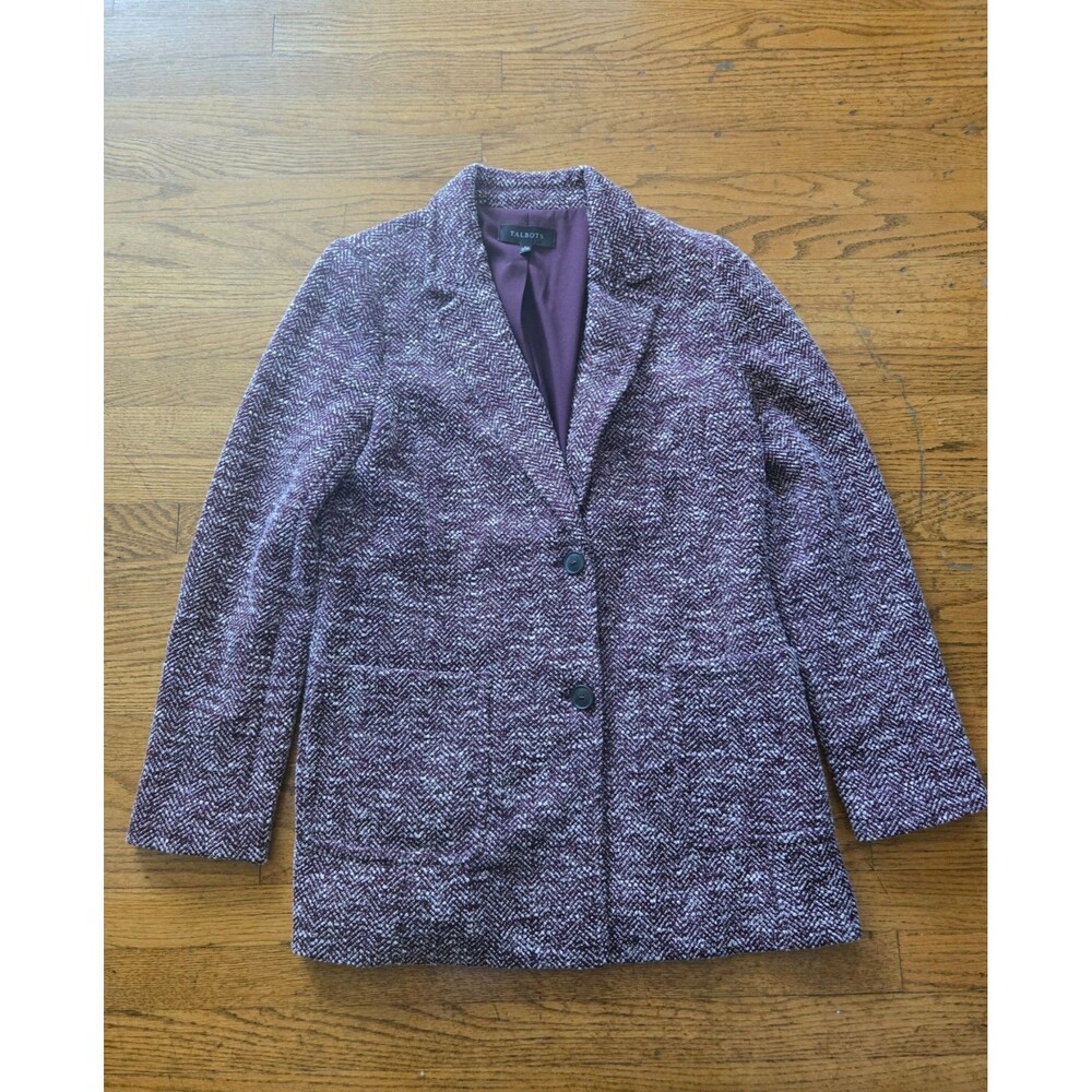 Talbots Size 6 Plum Purple Tweed 2 Button Blazer Jacket Lined Pockets